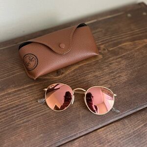RAY BAN ROUND FLASH ROSE GOLD/BRONZE SUNGLASSES STYLE RB3447